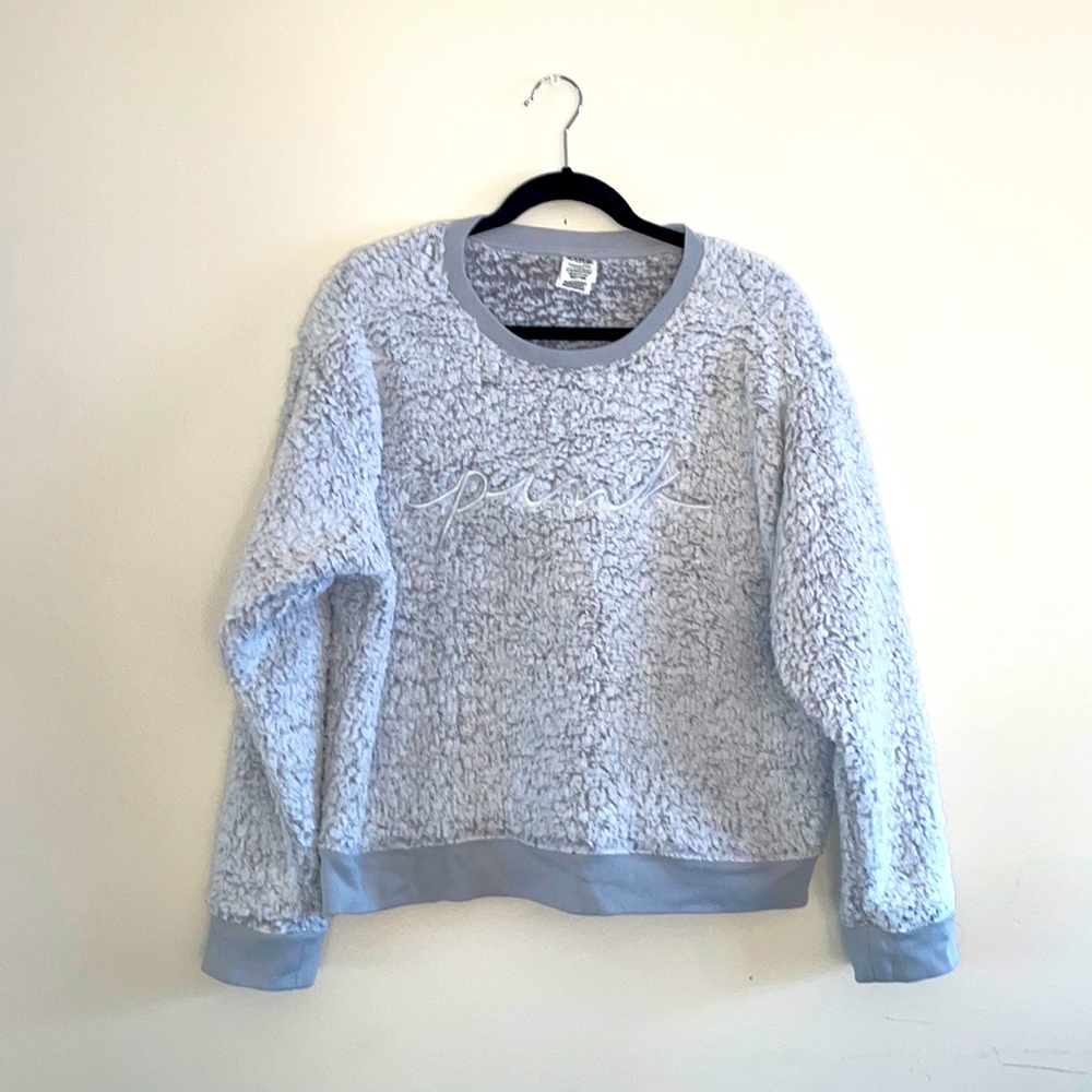 PINK Victoria's Secret Light Gray Sherpa Crewneck Sweatshirt